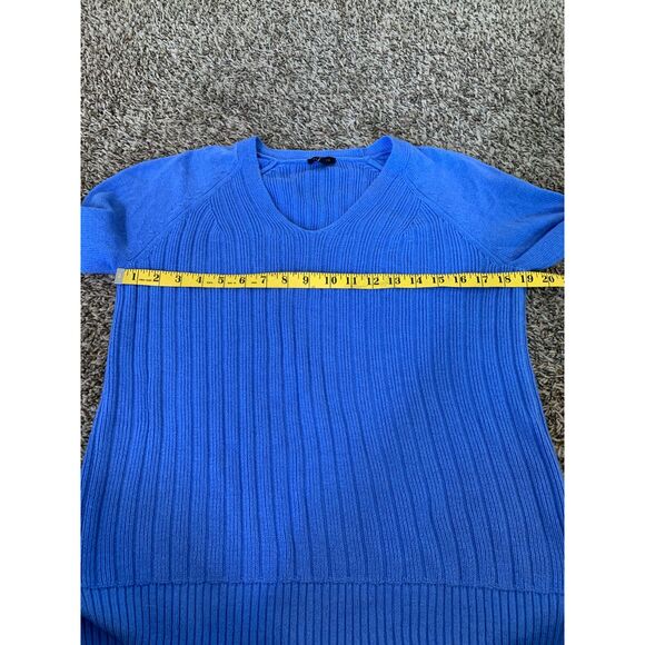Talbots Blue Tan Ribbed V Neck Sweater Womens Sz S Soft Stretchy - Picture 13 of 14